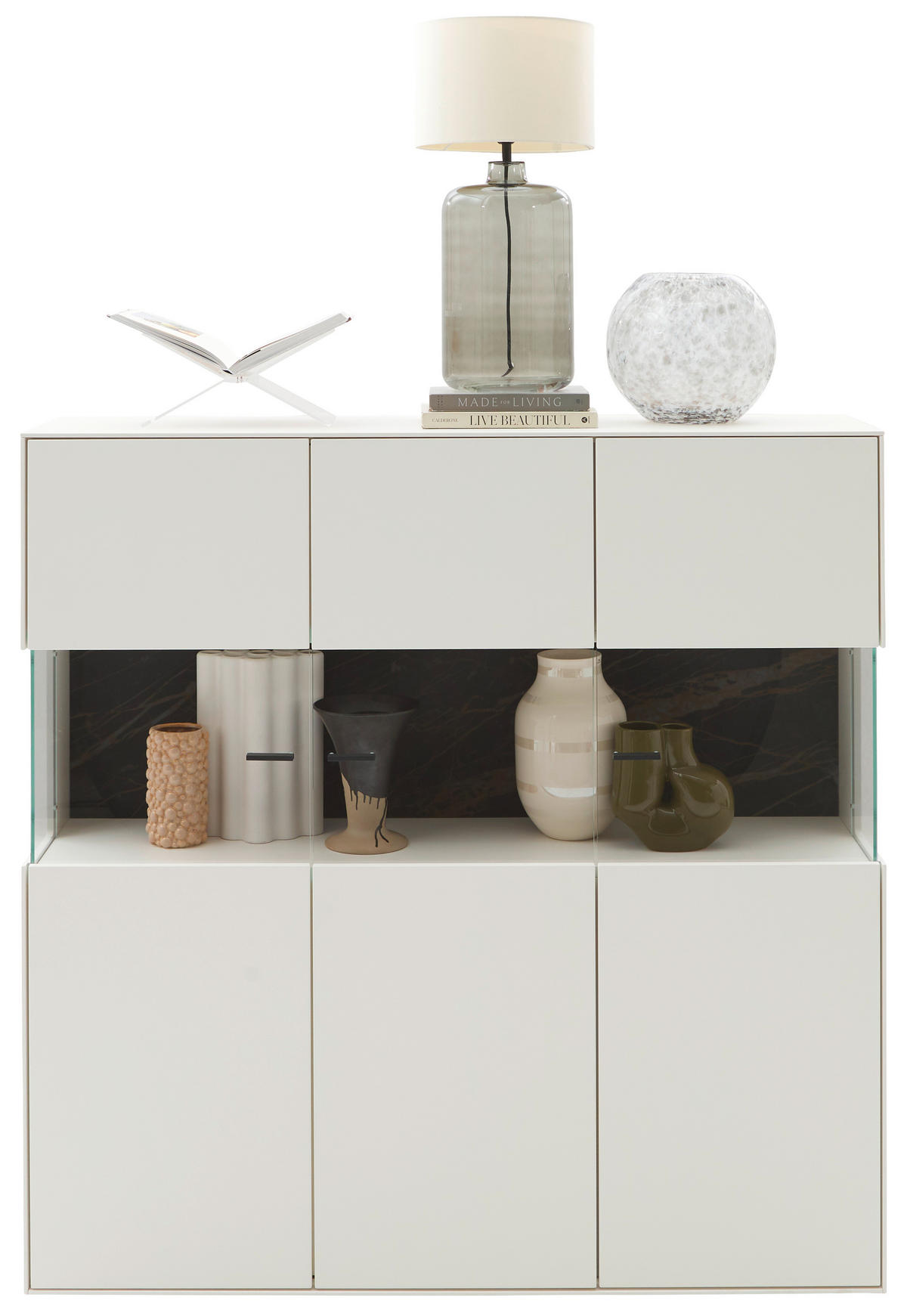 HIGHBOARD Weiss  121,9/121,5/45,2 cm  - Weiss/Schwarz, Design, Glas/Keramik (121,9/121,5/45,2cm) - Dieter Knoll