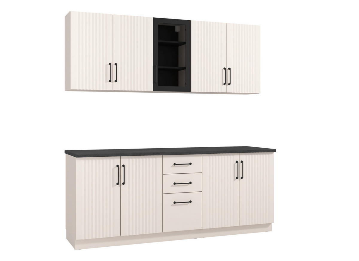 KONYHABLOKK GÉPEK NÉLKÜL 200/51/31/200 cm  - Artisan tölgy/szürke, Basics, faalapú anyag/Üveg (200/51/31/200cm) - Carryhome