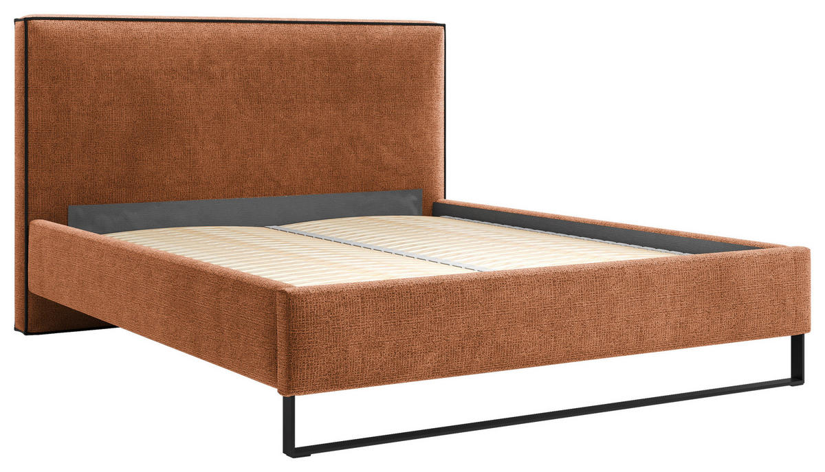 POLSTERBETT 180/200 cm,  in Rostfarben, gepolstertes Kopfteil, Lattenrost, Bettkasten,  - Rostfarben/Schwarz, MODERN, Holz/Holzwerkstoff (180/200cm) - MID.YOU