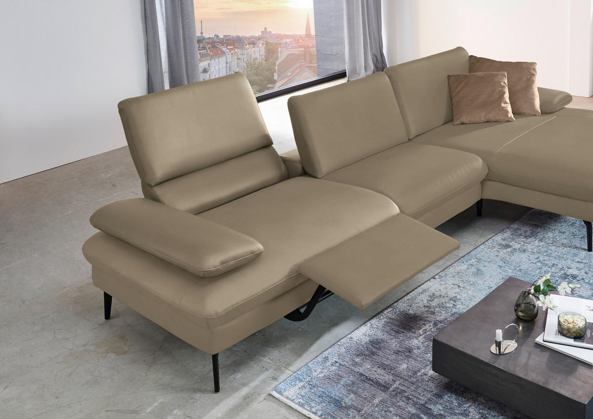 ECKSOFA in Echtleder Hellbraun  - Hellbraun/Schwarz, Design, Leder/Metall (325/157cm) - Dieter Knoll