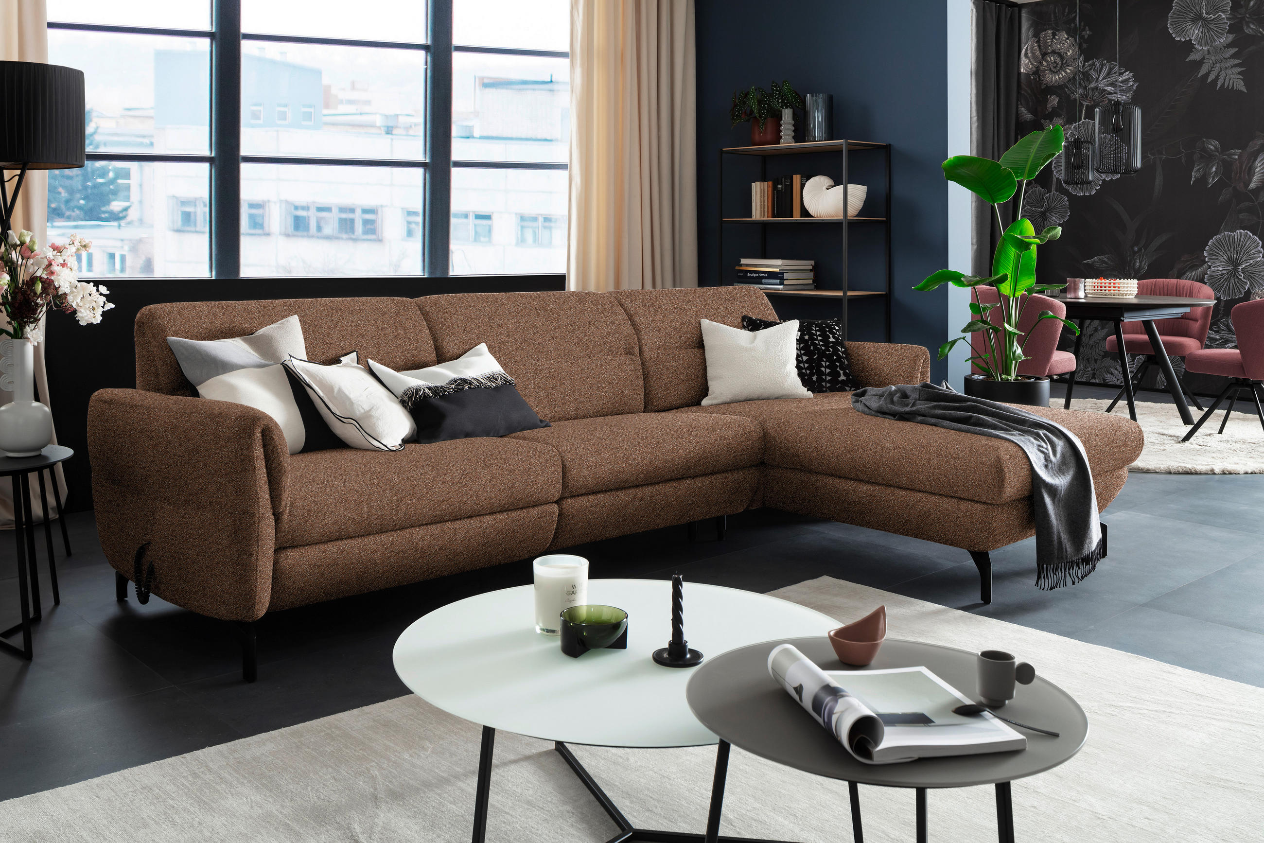 ECKSOFA in Chenille Kupferfarben  299/187 cm  - Schwarz/Kupferfarben, Design, Textil/Metall (299/187cm) - Schöner Wohnen