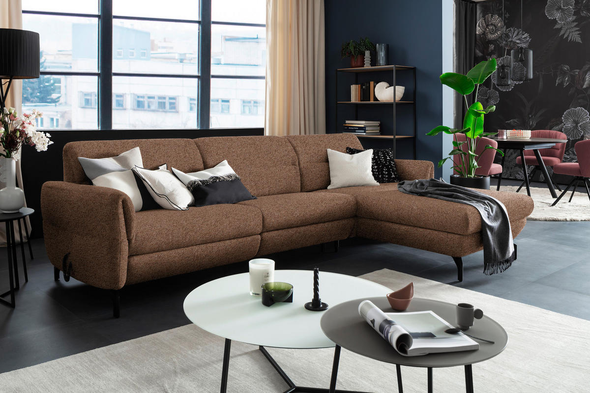 ECKSOFA in Chenille Kupferfarben  299/187 cm  - Schwarz/Kupferfarben, Design, Textil/Metall (299/187cm) - Schöner Wohnen