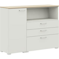 SIDEBOARD 150/108/41,9 cm  in Weiss, Eichefarben  - Weiss/Edelstahlfarben, Design, Holzwerkstoff/Metall (150/108/41,9cm) - Cantus