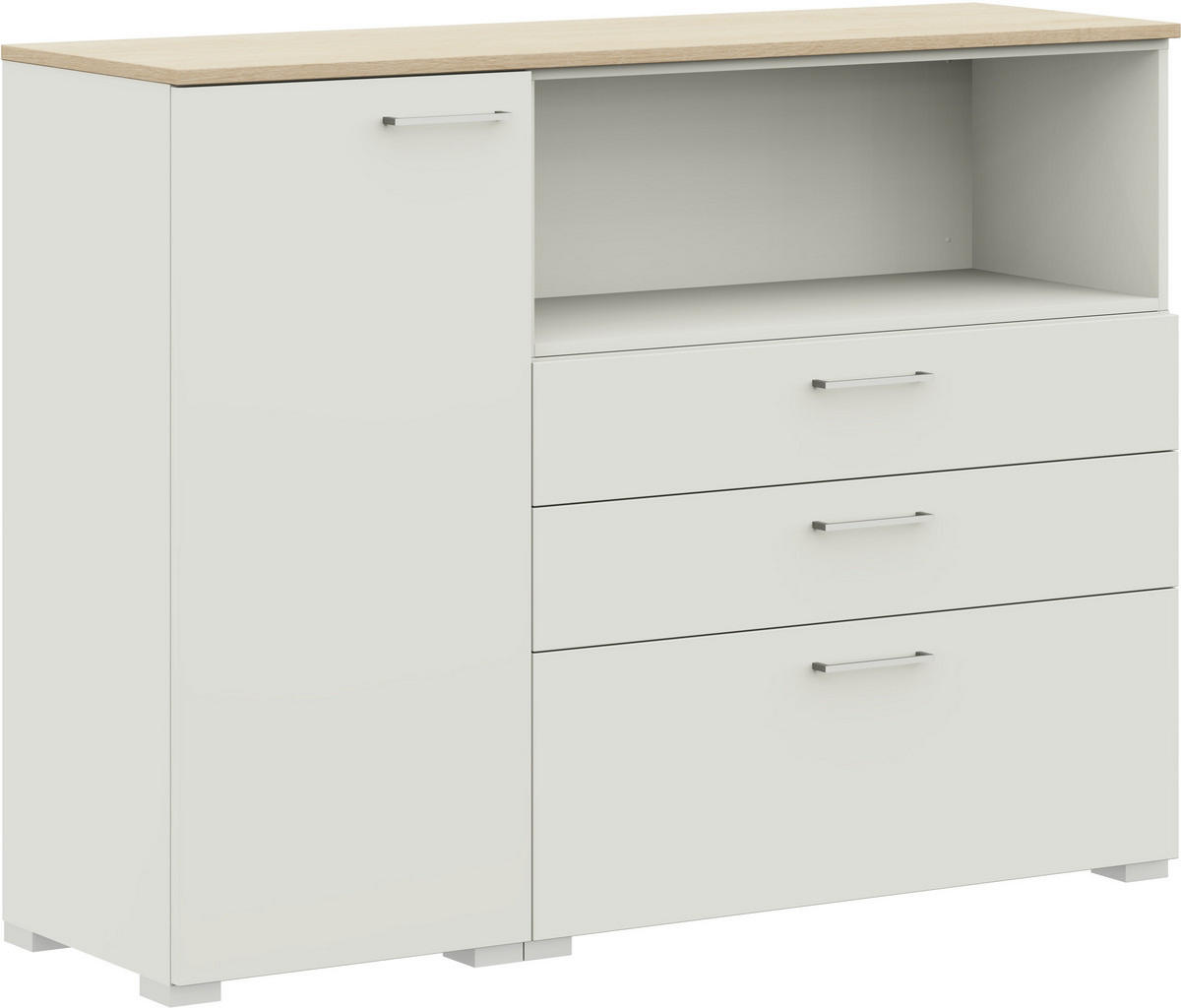 SIDEBOARD 150/108/41,9 cm  in Weiss, Eichefarben  - Weiss/Edelstahlfarben, Design, Holzwerkstoff/Metall (150/108/41,9cm) - Cantus