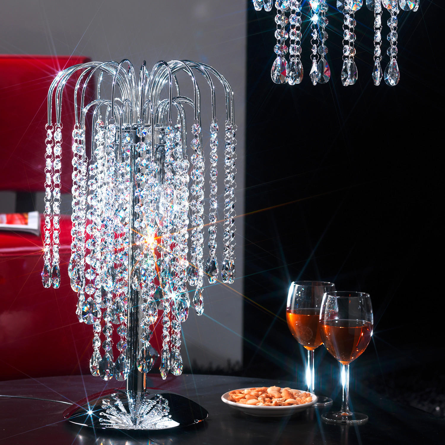 KRISTALL-TISCHLEUCHTE 25/50 cm   - Chromfarben, LIFESTYLE, Glas/Metall (25/50cm)
