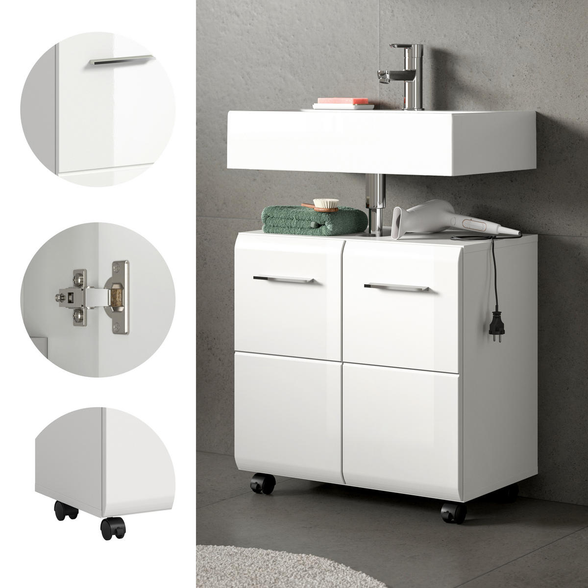 TVÄTTSTÄLLSUNDERSKÅP 60/58/30 cm  - vit/silver, Trend, trämaterial/plast (60/58/30cm) - MID.YOU