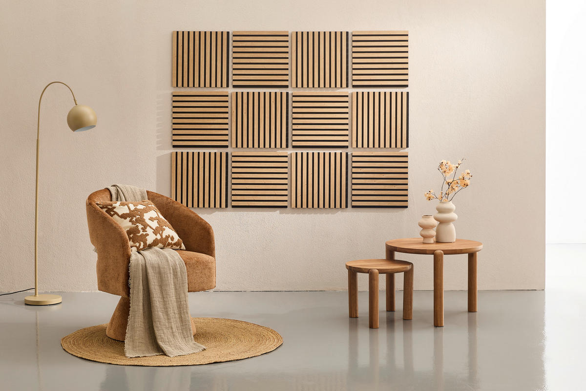 AKUSTICKÝ PANEL 40/40/2,1 cm   - černá/dub artisan, Basics, dřevo/kompozitní dřevo (40/40/2,1cm) - Boxxx