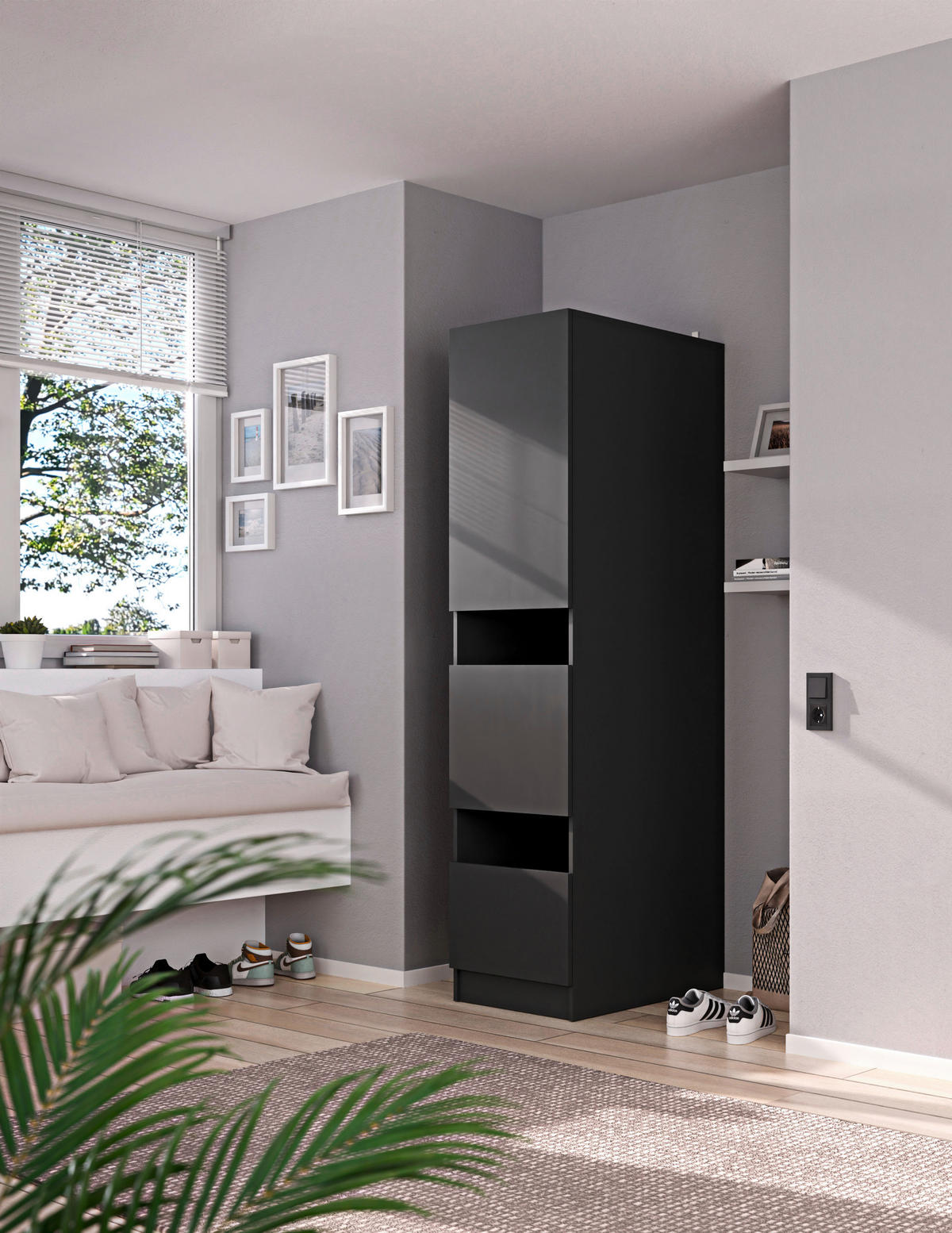 MEHRZWECKSCHRANK 50/200/68 cm  in Anthrazit  - Anthrazit/Schwarz, Design, Holzwerkstoff/Metall (50/200/68cm) - Milino