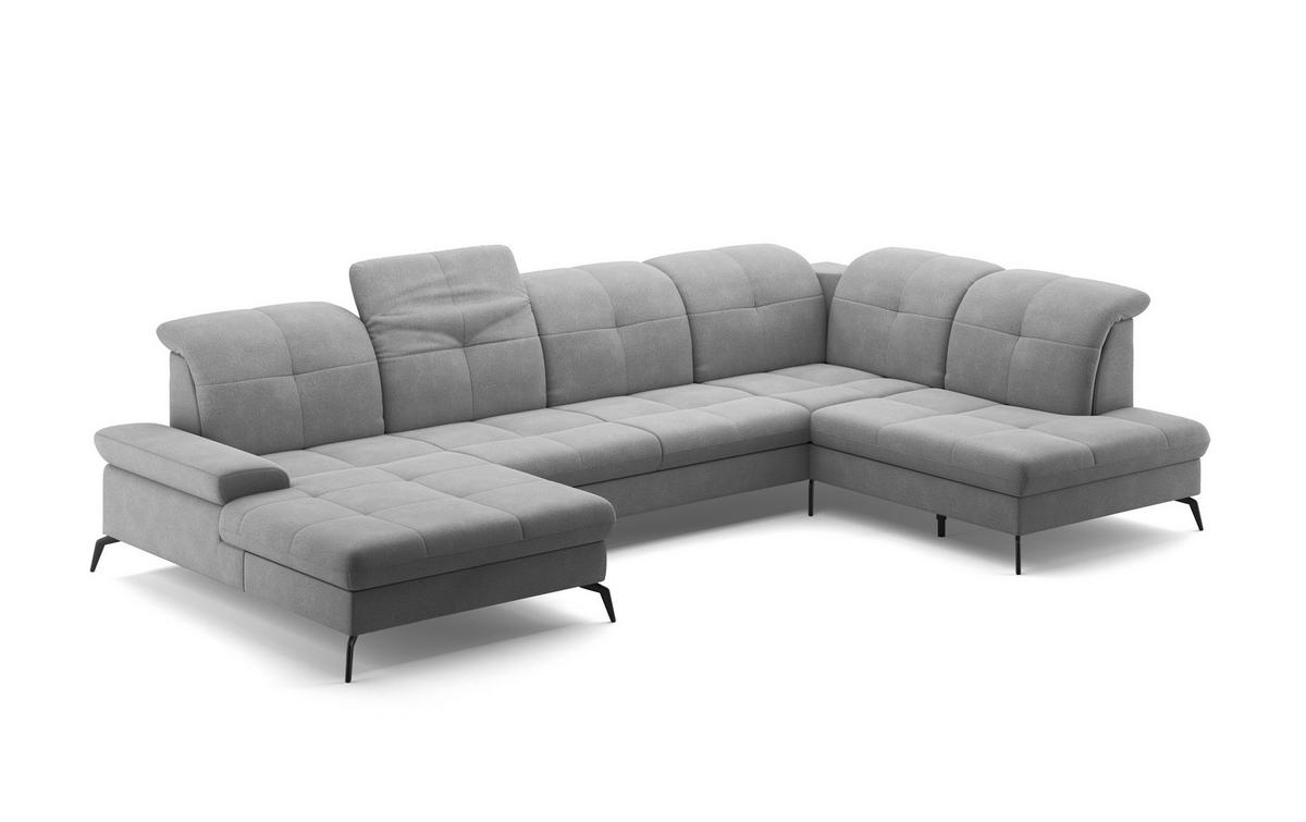 WOHNLANDSCHAFT in Flachgewebe Grau  - Schwarz/Grau, Konventionell, Textil/Metall (185/357/231cm) - Sit & More
