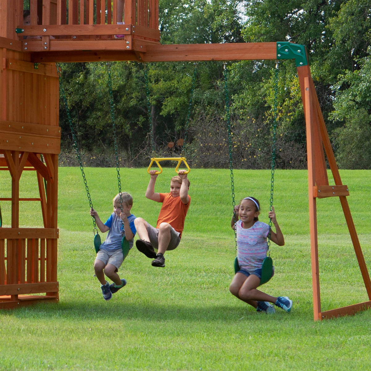 SPIELTURM SKYFORT II 670/380/510 cm  - Braun/Grün, Konventionell, Holz (670/380/510cm)