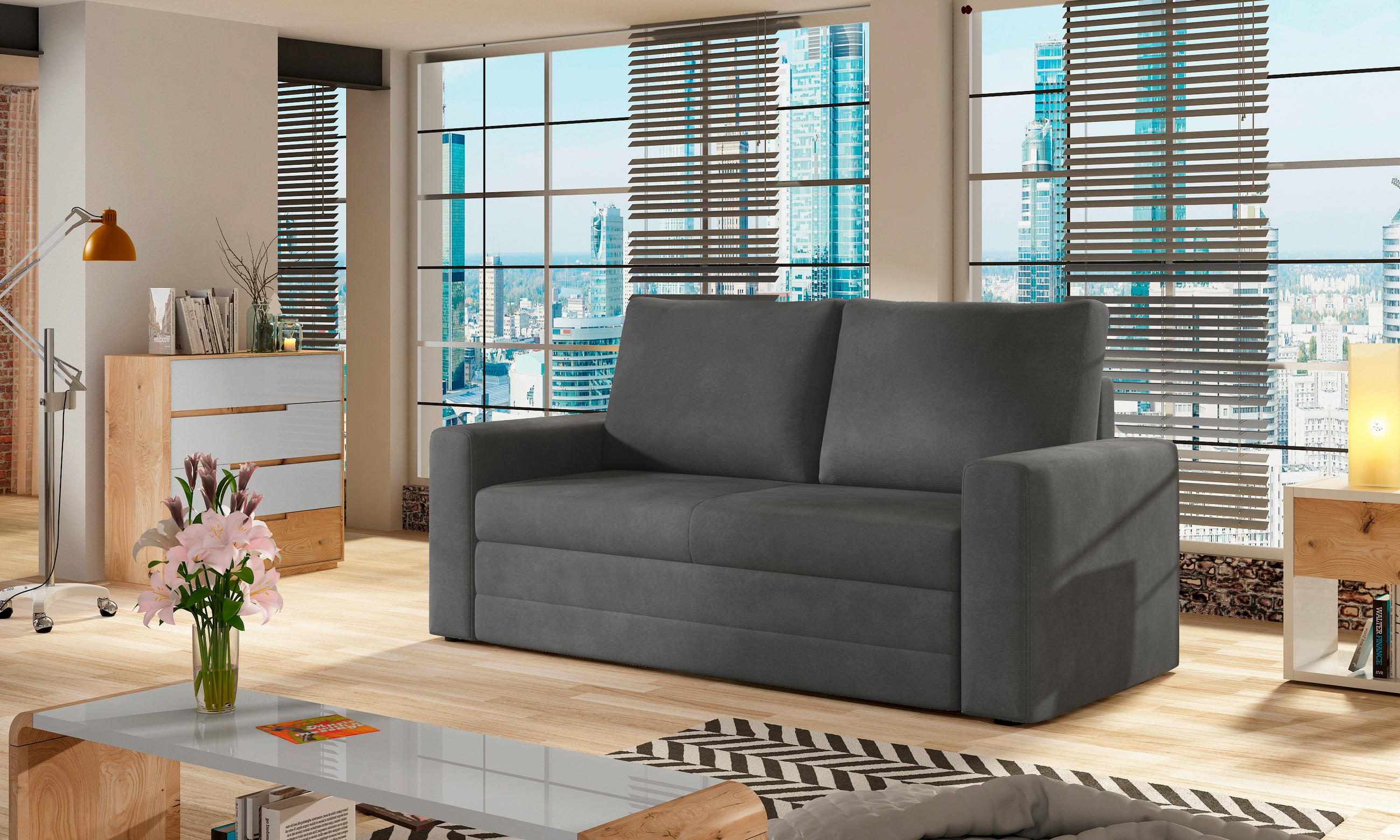 SCHLAFSOFA in Samt Grau  - Schwarz/Grau, Design, Kunststoff/Textil (150/90/90cm) - MID.YOU
