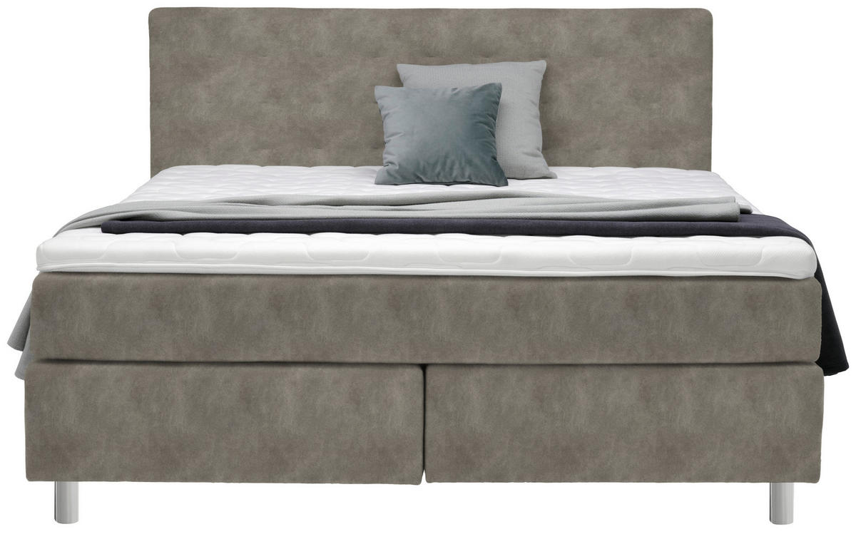 BOXSPRINGBETT 160/200 cm  in Hellgrau  - Chromfarben/Hellgrau, Konventionell, Kunststoff/Textil (160/200cm) - Voleo
