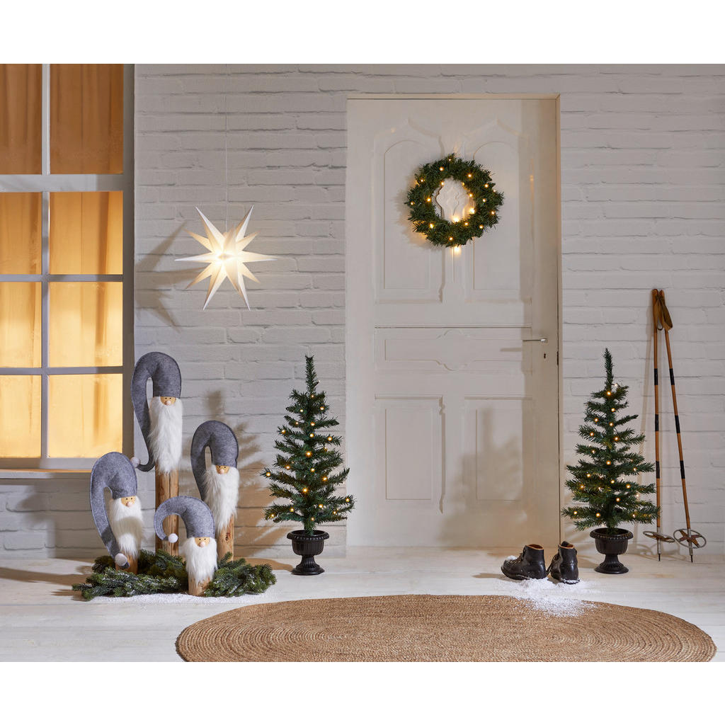 Thumbnail - X-Mas Wichtel, Grau, Natur, Weiß, Holz, Textil, Kiefer, Hartholz, Weihnachtsmann, Weihnachtsmann, 24x136x20 cm, Kunsthan...
