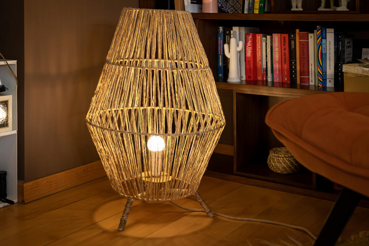 STEHLEUCHTE Sisine 48/72/48 cm  - Hellbraun, Basics, Naturmaterialien/Metall (48/72/48cm) - Newgarden