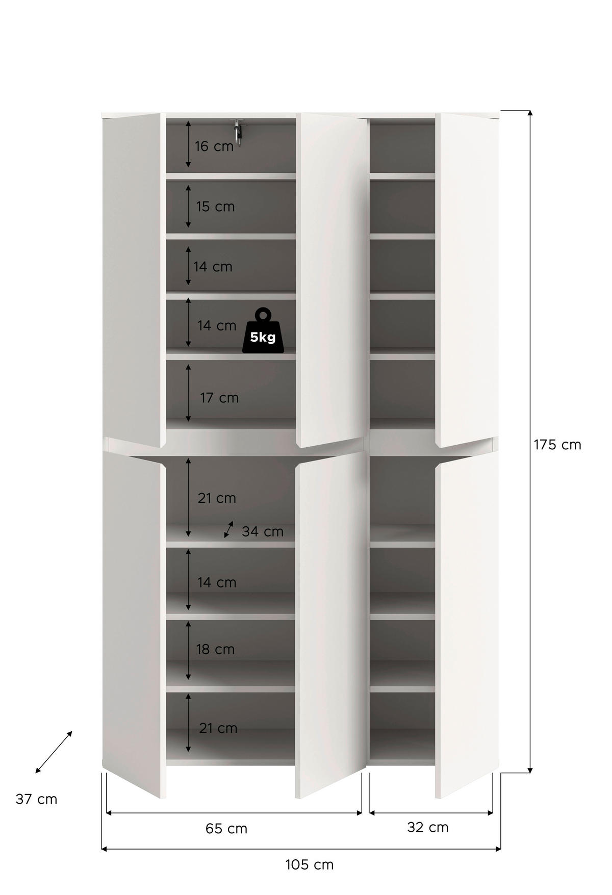 GARDEROBENSCHRANK  in 105/175/37 cm  - Schwarz/Weiß, Design, Holzwerkstoff/Kunststoff (105/175/37cm) - Livetastic