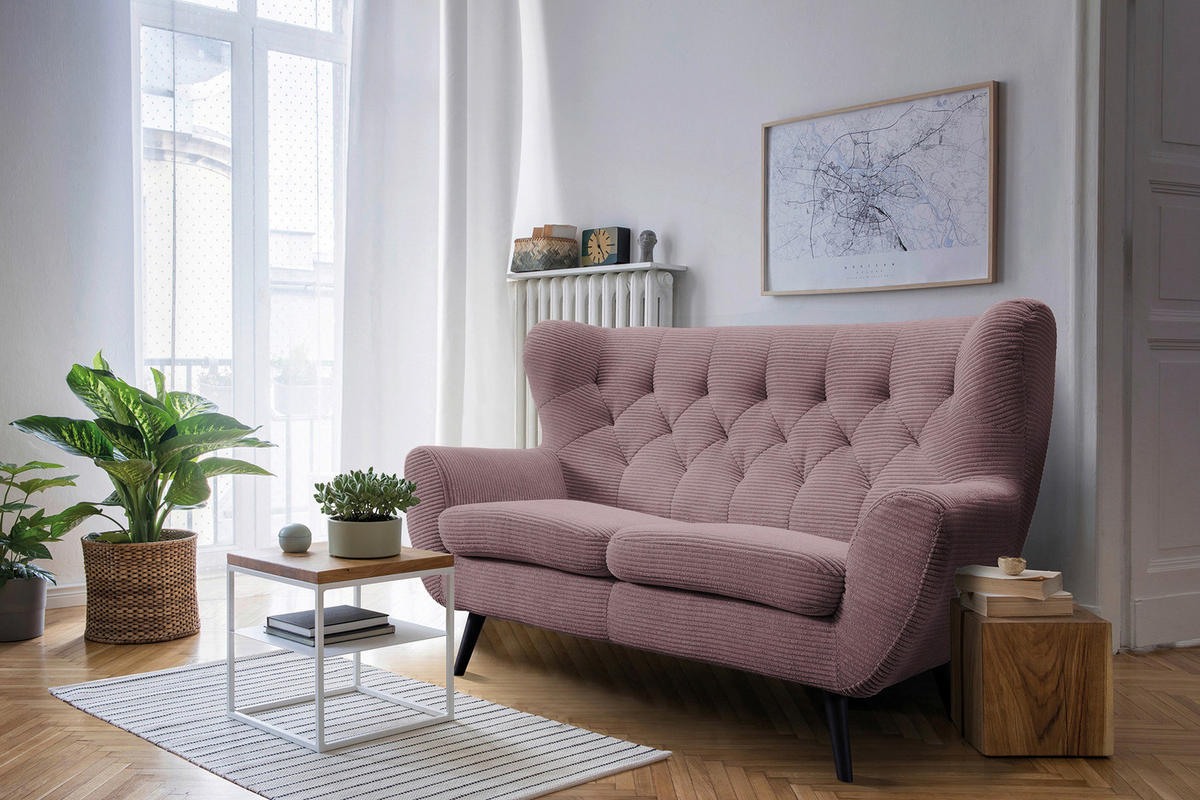 2-SITZER-SOFA - Schwarz/Rosa, Design, Holz/Textil (137/101/95cm) - Stylife