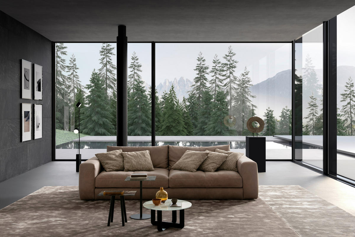 BIGSOFA Echtleder Graubraun  - Graubraun/Schwarz, Design, Leder/Kunststoff (294/87/122cm) - Designwerk