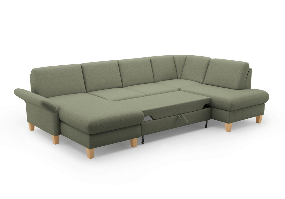 WOHNLANDSCHAFT Olivgrün Flachgewebe  - Eichefarben/Olivgrün, KONVENTIONELL, Holz/Textil (164/314/195cm) - Sit & More