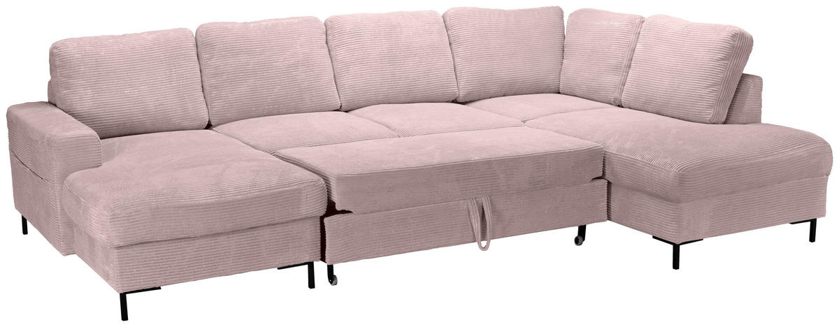 WOHNLANDSCHAFT Altrosa Cord  - Schwarz/Altrosa, KONVENTIONELL, Textil/Metall (148/303/197cm) - Carryhome