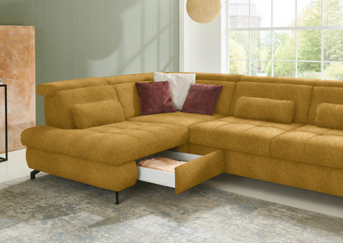 ECKSOFA in Chenille Currygelb  - Currygelb/Schwarz, Design, Textil/Metall (220/310cm) - Beldomo Style