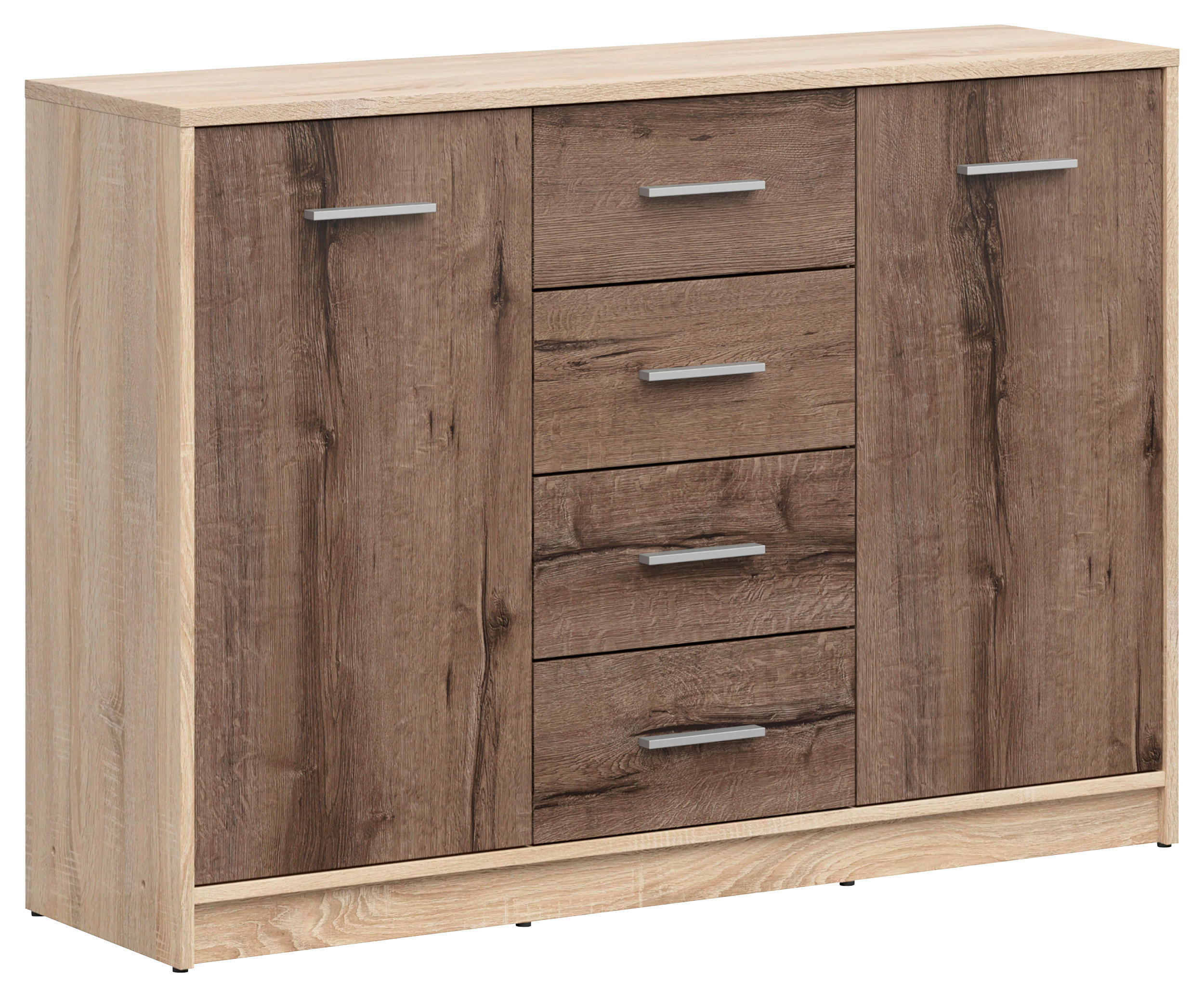 KOMMODE  in 118,5/84/34 cm  - Eichefarben/Silberfarben, Design, Holzwerkstoff/Kunststoff (118,5/84/34cm)