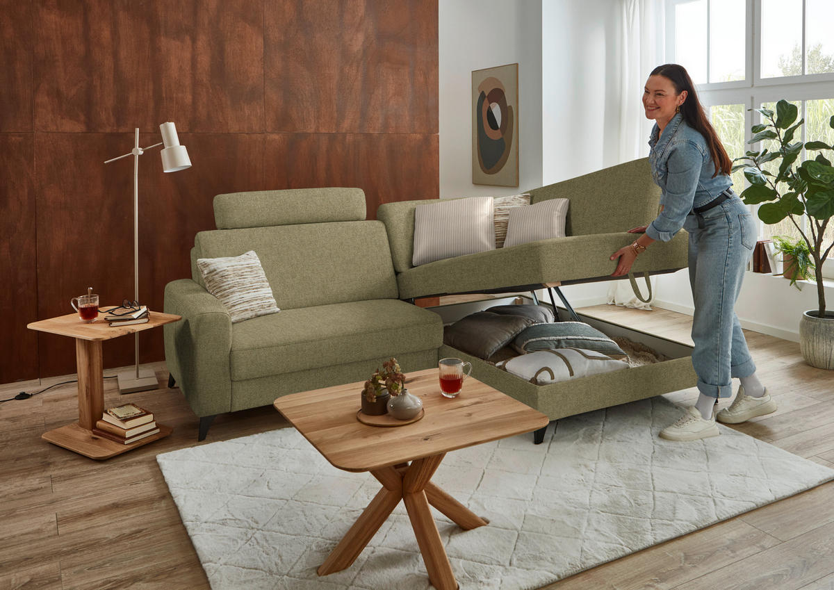 ECKSOFA  Chenille Schilfgrün  - Schilfgrün/Schwarz, Design, Textil/Metall (239/182cm) - Beldomo Comfort