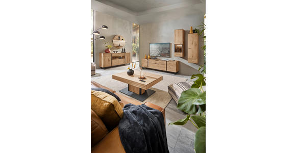 WOHNWAND  in Eichefarben  288/212/44 cm  - Eichefarben/Anthrazit, Natur, Glas/Holz (288/212/44cm) - Valnatura