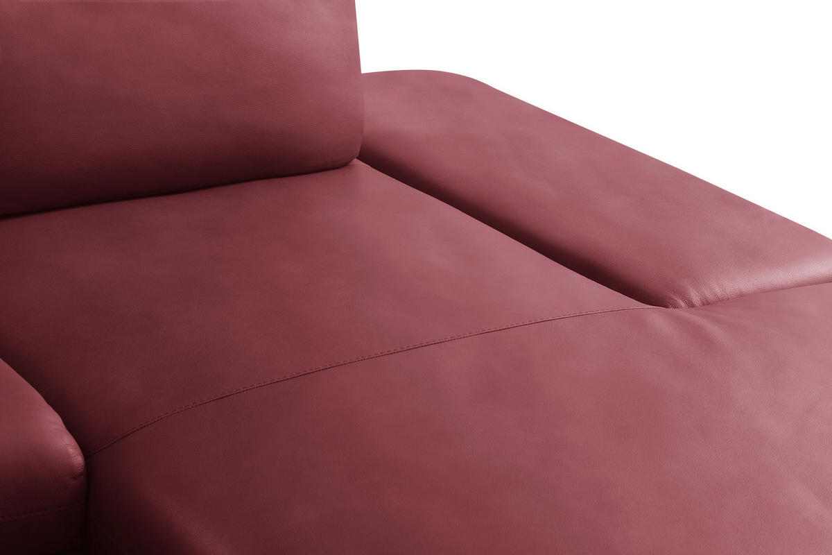 ECKSOFA Kirschrot Echtleder Armteilverstellung, Kopfteilverstellung, Sitztiefenverstellung  - Schwarz/Kirschrot, Design, Leder/Metall (291/180cm) - Celina Home