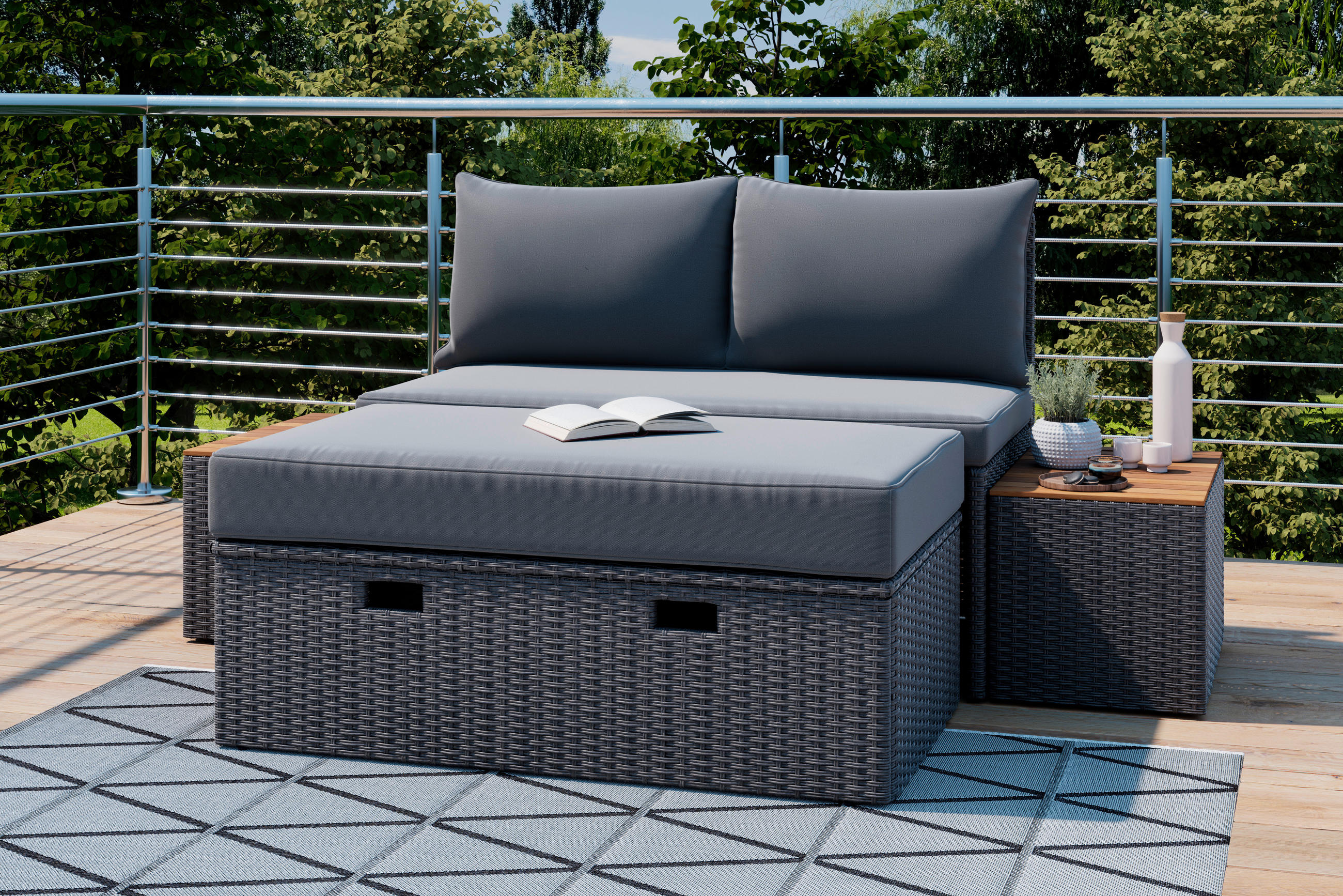 LOUNGEGARNITUR   113/72/62,5 cm  - Dunkelgrau/Grau, Modern, Holz/Kunststoff (113/72/62,5cm) - Ambia Garden