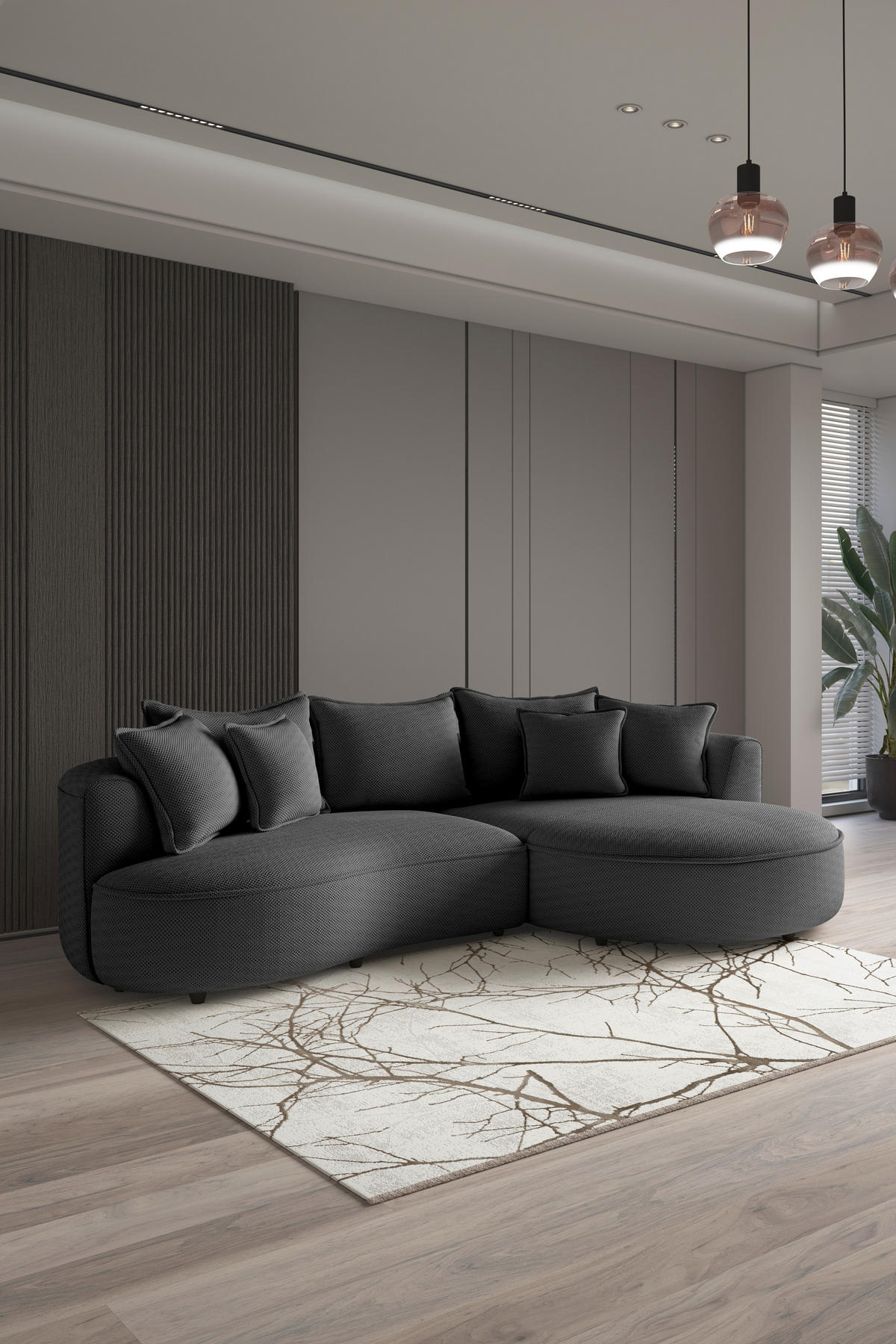 ECKSOFA in Velours, Struktur Anthrazit  - Anthrazit/Schwarz, Modern, Kunststoff/Textil (287/168cm) - Livetastic