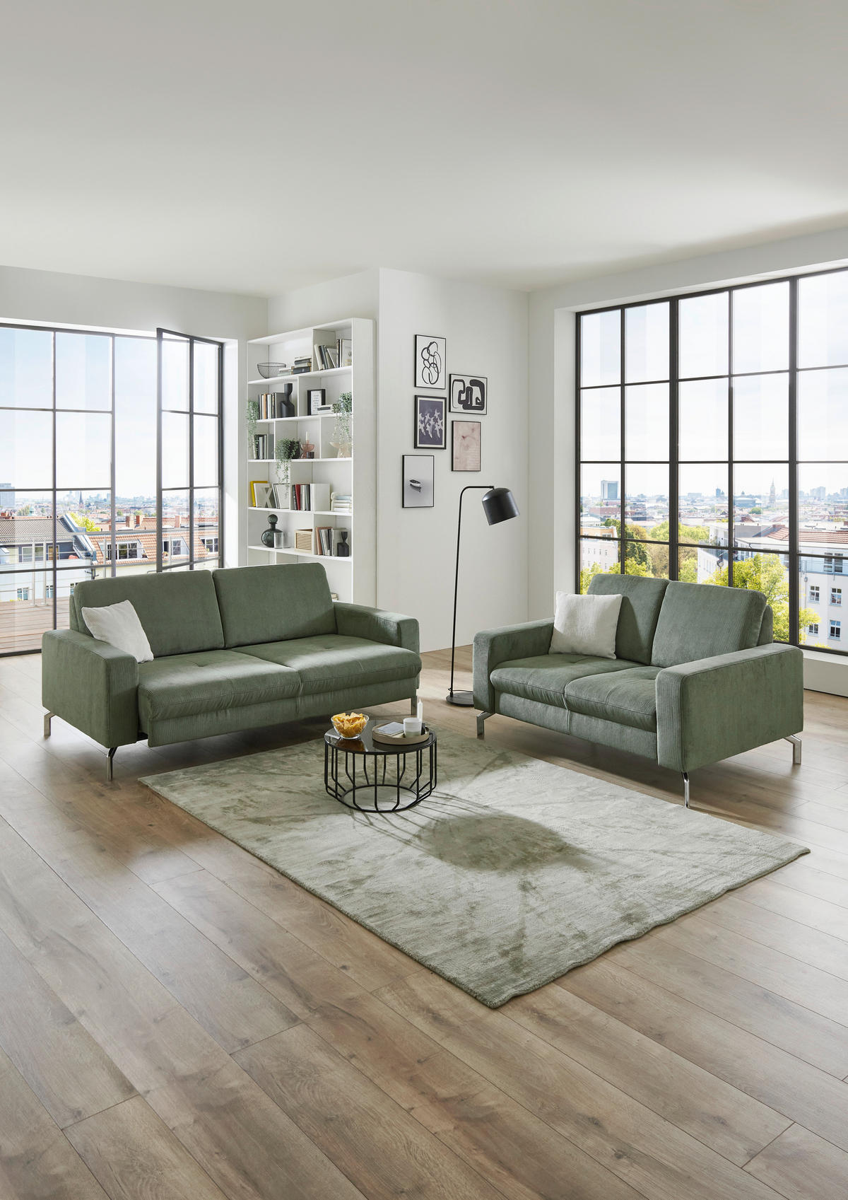 3-SITZER-SOFA Feincord Dunkelgrün  - Chromfarben/Dunkelgrün, Design, Textil/Metall (194/87/105cm) - Beldomo Style