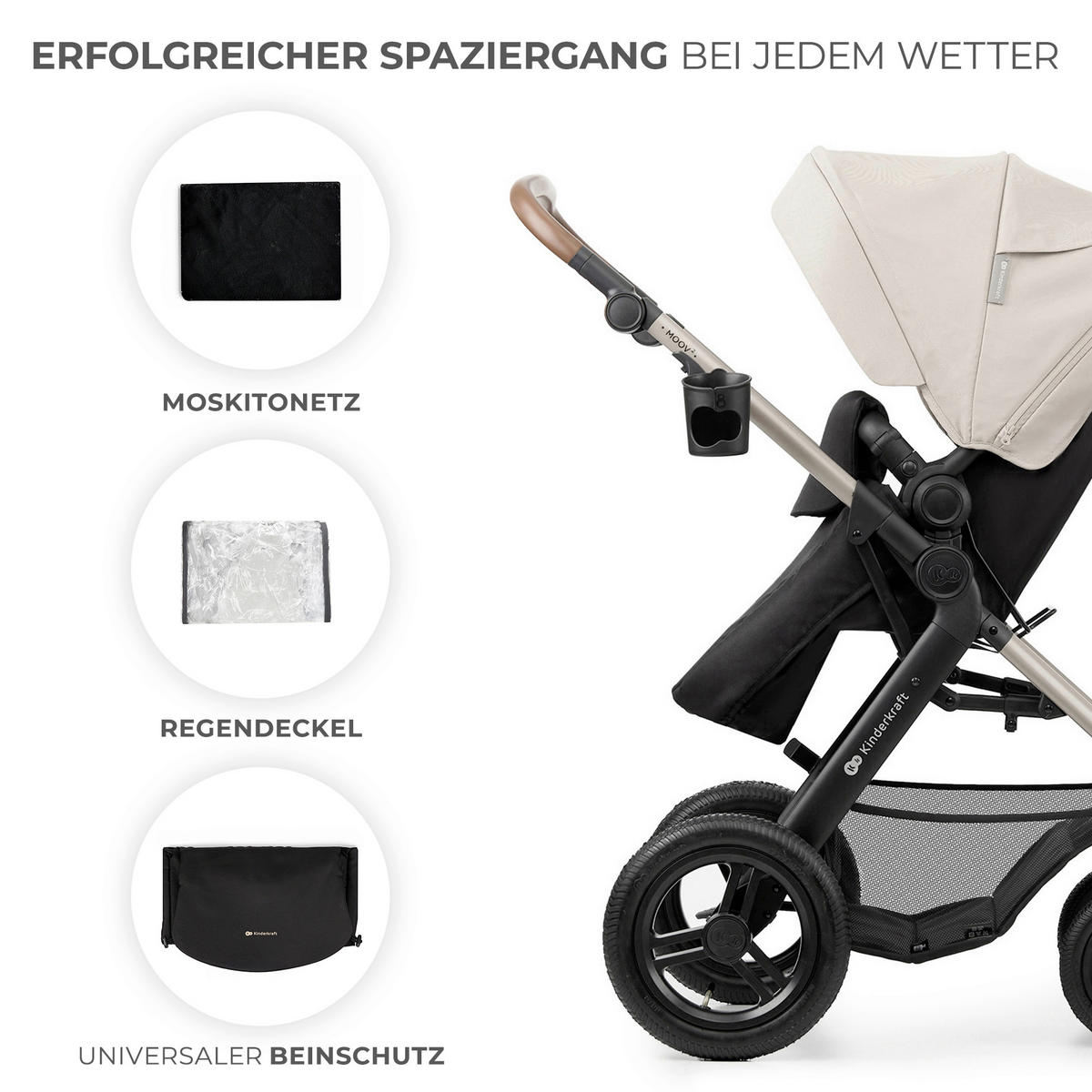 KINDERWAGENSET Moov 2 Air 3in1  - Greige/Goldfarben, Basics, Textil/Metall (60/86,5/106cm) - Kinderkraft