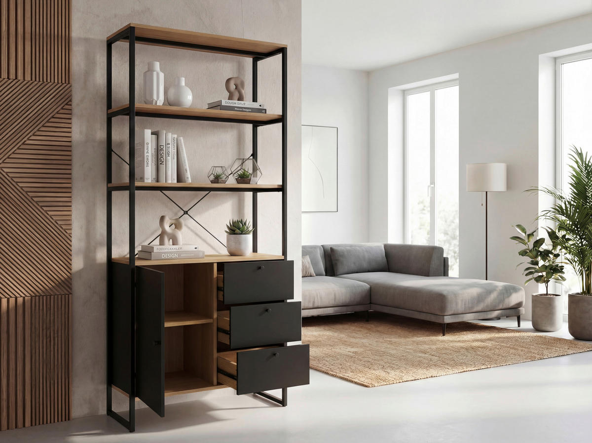 REGAL  Schwarz  - Schwarz, Design, Holzwerkstoff/Metall (80/40/180cm) - Livetastic