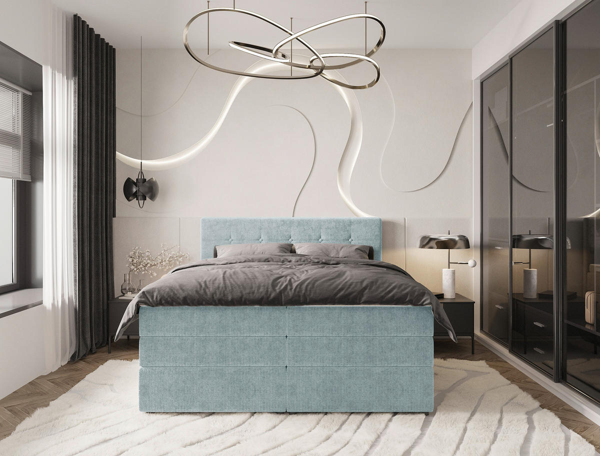 BOXSPRINGBETT 180/200 cm  in Hellblau  - Schwarz/Hellblau, KONVENTIONELL, Kunststoff/Textil (180/200cm) - Carryhome