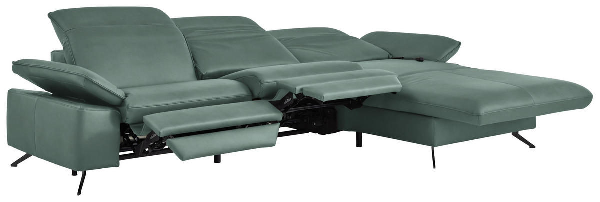 ECKSOFA  Echtleder Opal  - Opal/Schwarz, Design, Leder/Metall (307/169cm) - Beldomo Premium
