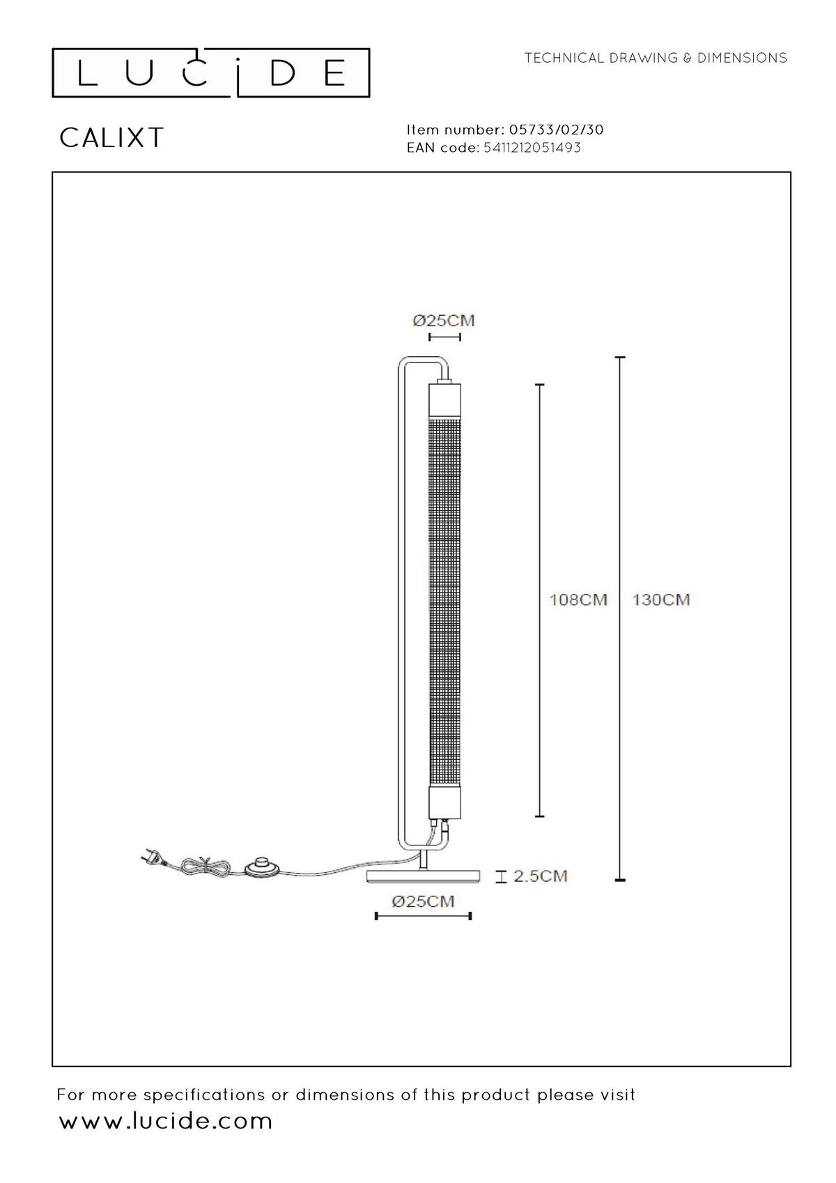 STEHLEUCHTE - Schwarz, Lifestyle, Metall (25/25/130cm) - Lucide
