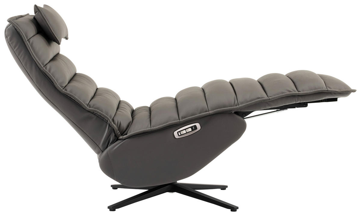 RELAXSESSEL Lederlook Echtleder Relaxfunktion, Fußteilverstellung, Nackenkissen    - Dunkelgrau/Schwarz, Design, Leder/Textil (68/108/84cm) - Stylife