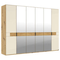 DREHTÜRENSCHRANK 300/216/58 cm,  in Eichefarben, Champagner, 6 Tür(en)  - Schieferfarben/Champagner, Design, Glas/Holz (300/216/58cm) - Musterring