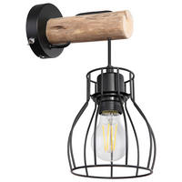 WANDLEUCHTE - Schwarz/Naturfarben, Basics, Holz/Metall (13,6/17,5/30cm) - Globo