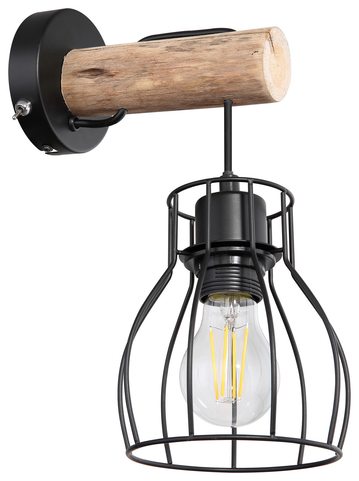 WANDLEUCHTE - Schwarz/Naturfarben, Basics, Holz/Metall (13,6/17,5/30cm) - Globo