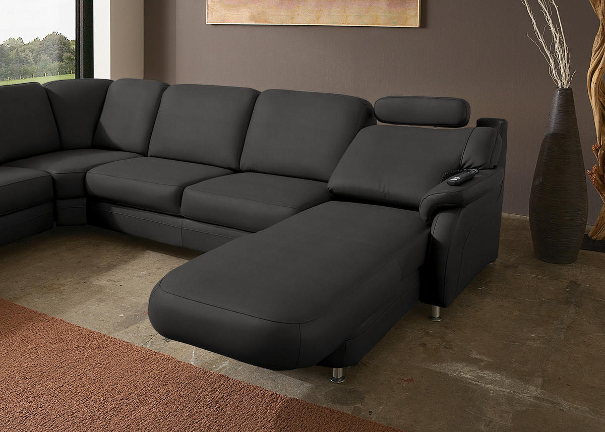 WOHNLANDSCHAFT Echtleder Dunkelgrau  - Dunkelgrau/Alufarben, Konventionell, Leder/Metall (239/329/165cm) - Beldomo Premium