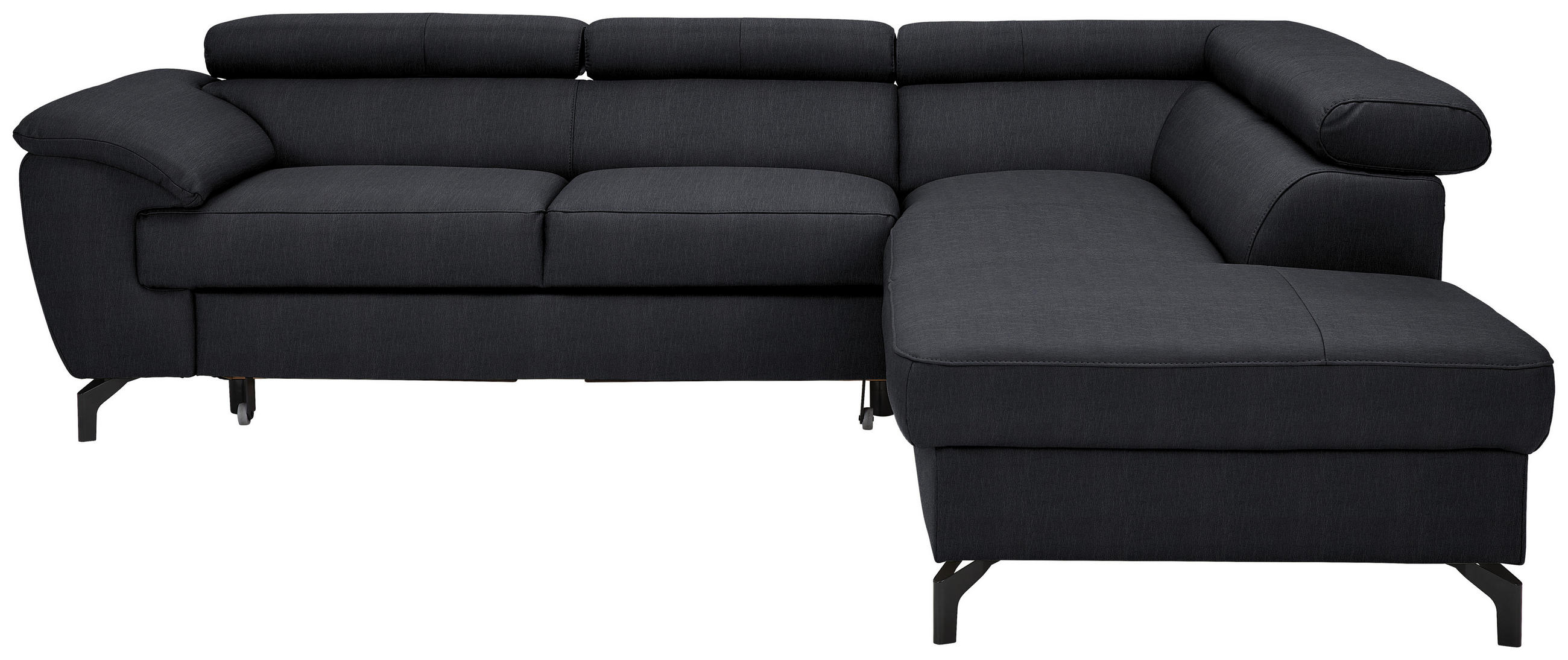 ECKSOFA in Echtleder Schwarz  - Schwarz, Design, Leder/Metall (256/220cm) - Celina Home