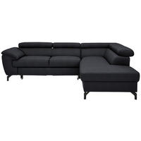 ECKSOFA in Echtleder Schwarz  - Schwarz, Design, Leder/Metall (256/220cm) - Celina Home