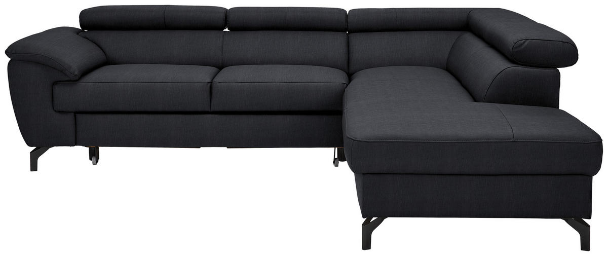 ECKSOFA in Echtleder Schwarz  - Schwarz, Design, Leder/Metall (256/220cm) - Celina Home