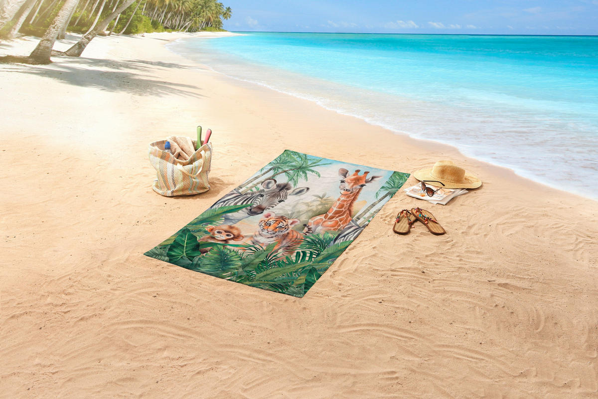 STRANDTUCH Good Morning Grün, Multicolor, Hellblau 75/150 cm  - Multicolor/Hellblau, Trend, Textil (75/150cm)