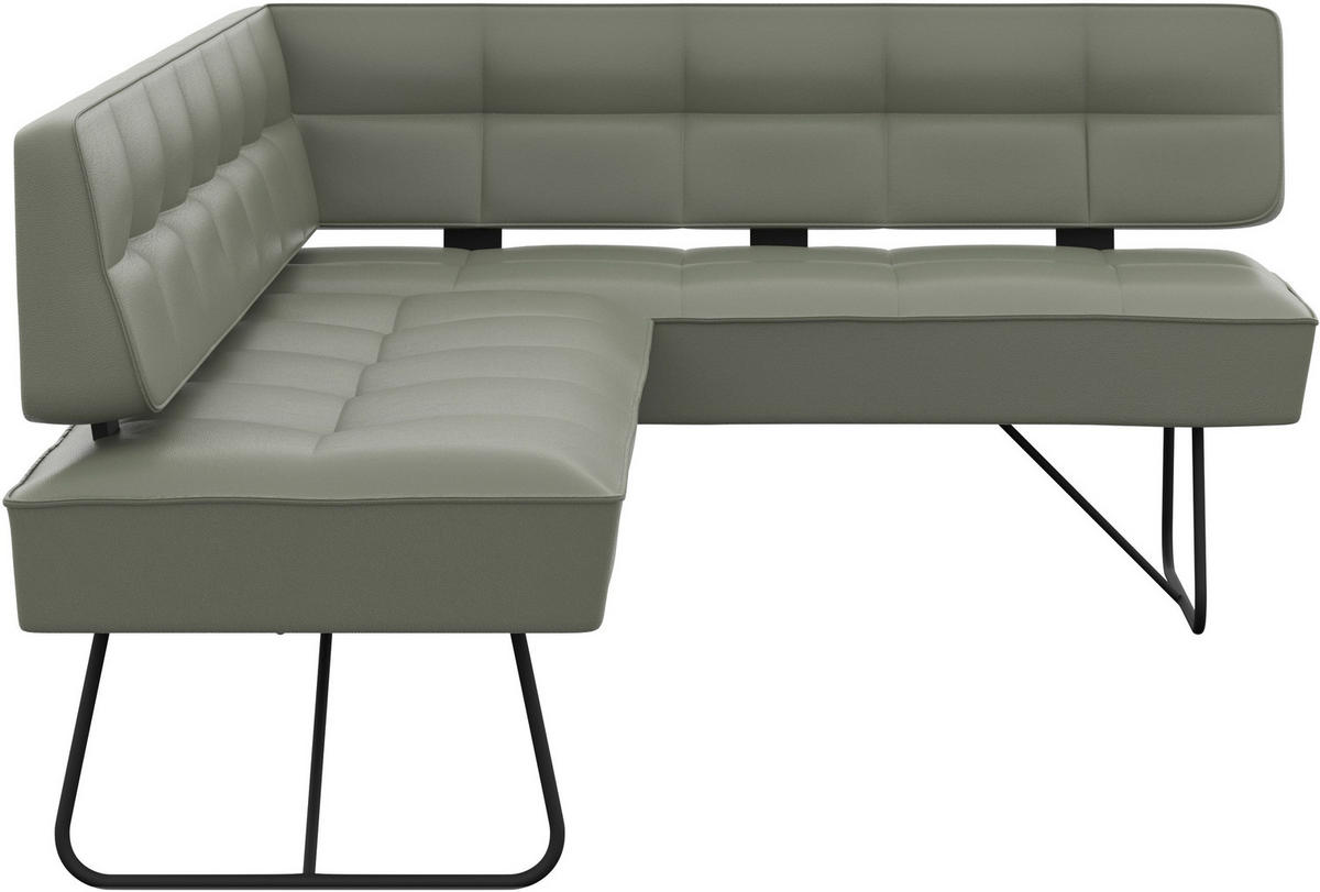 ECKBANK 207/165 cm Echtleder Graugrün   - Schwarz/Graugrün, Design, Leder/Metall (207/165cm) - Moderano