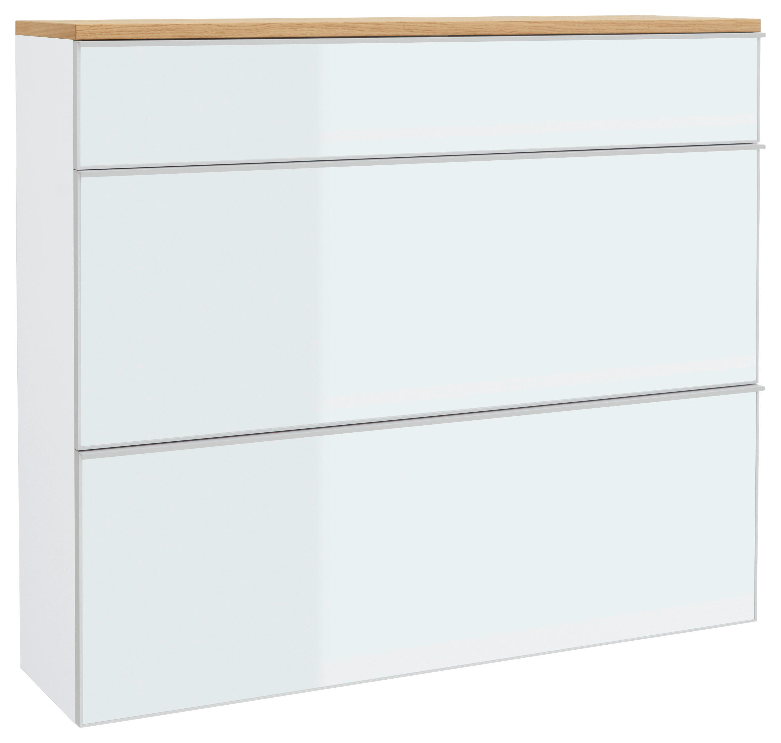 SCHUHKIPPER Balkeneiche furniert Weiß, Eichefarben  - Eichefarben/Silberfarben, Design, Glas/Holz (120/102/31cm)