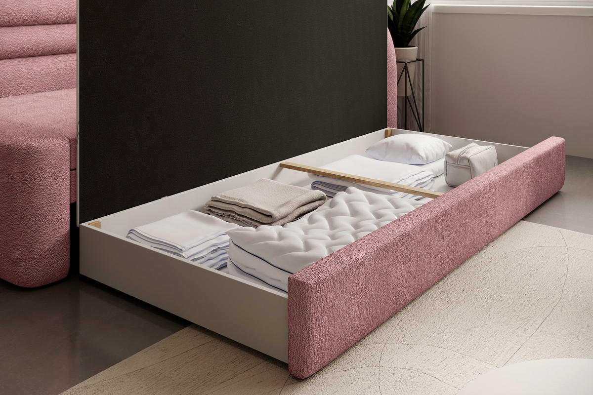 RÉCAMIERE FABILLO in Teddystoff Rosa  - Schwarz/Rosa, Design, Kunststoff/Textil (223/80/86cm) - MID.YOU