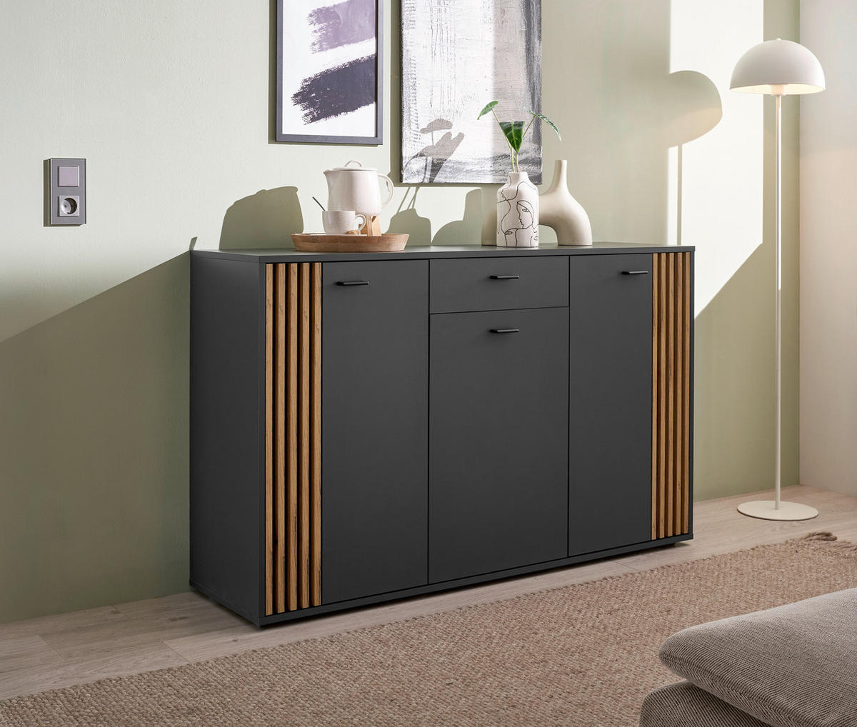 SIDEBOARD Dublin 139/86/38 cm 1 Schublade(n)  - Eichefarben/Anthrazit, Design, Holzwerkstoff/Kunststoff (139/86/38cm) - Xora