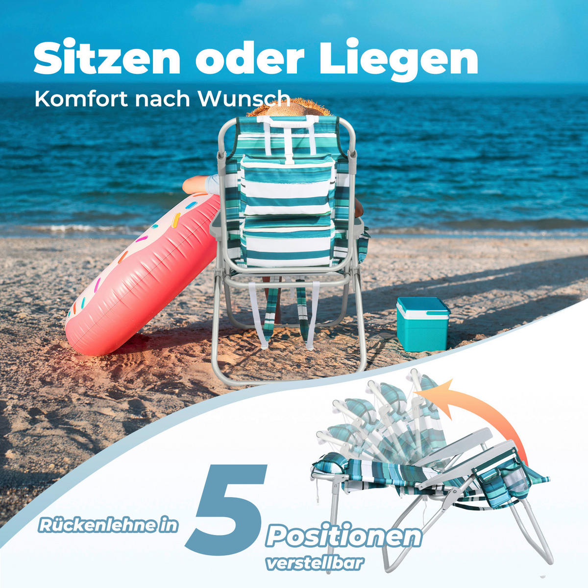STRANDSTUHL Aluminium Grün, Türkis  - Türkis/Grün, Basics, Textil/Metall (57/90/76cm) - Modante